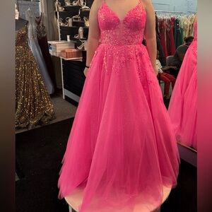 Hot Pink Beaded Tulle Ball Gown